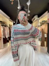 Ekru Desenli Oversize Kazak