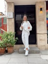 Ekru Dik Yaka Fermuarlı Sweat Takım