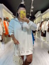Ekru Dik Yaka Ön Fermuarlı Oversize Sweat