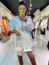 Ekru Dik Yaka Ön Fermuarlı Oversize Sweat