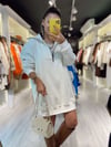 Ekru Dik Yaka Ön Fermuarlı Oversize Sweat