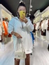 Ekru Dik Yaka Ön Fermuarlı Oversize Sweat