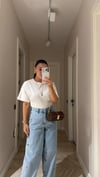 Ekru Dikiş Detaylı Crop Tişört