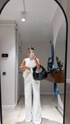 Ekru Dikiş Detaylı Pileli Denim Takım