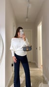 Ekru Düşük Omuz Basic Bluz 