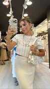 Ekru Fisto Detaylı Triko Bluz 