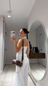Ekru Fularlı Straplez Triko Bluz