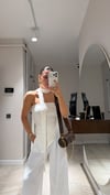 Ekru Fularlı Straplez Triko Bluz