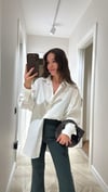 Ekru Gizli Düğme Detaylı Oversize Gömlek