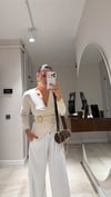 Ekru Gold Tokalı Kruvaze Yaka Bluz