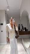 Ekru Gold Tokalı Kruvaze Yaka Bluz
