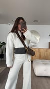 Ekru Gri Jean Detaylı Kapüşonlu Sweat Takım
