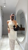 Ekru Halter Yaka Ajurlu Etek Takım