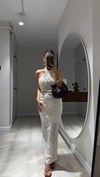 Ekru Halter Yaka Ajurlu Etek Takım