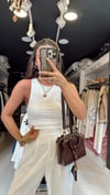 Ekru Halter Yaka Crop Bluz 