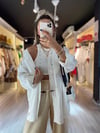 Ekru Ham Keten Oversize Gömlek