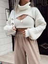 Ekru İkili Crop Triko Kazak 