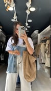Ekru Jean Detaylı Düğmeli Tshirt