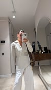 Ekru Kahve Dik Çizgili Dokulu Gömlek