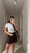 Ekru Kahve Nakışlı Basic Tişört
