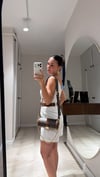 Ekru Kemerli Keten Şort