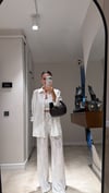 Ekru Kendinden Çizgili Beli Lastikli Pantolon