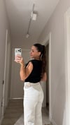 Ekru Kesik Paça Straight Fit Jean