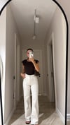 Ekru Kesik Paça Straight Fit Jean