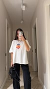 Ekru Köpek Nakışlı Oversize Tişört