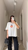 Ekru Köpek Nakışlı Oversize Tişört