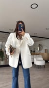 Ekru Kuşaklı Buklet Blazer Ceket