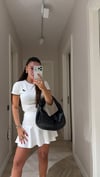 Ekru Lacivert Nakışlı Basic Tişört