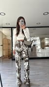 Ekru Leopar Kesik Baskılı Marka Model Straight Fit Jean
