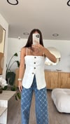 Ekru Ön Düğmeli İp Askılı Marka Model Yelek