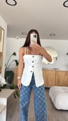 Ekru Ön Düğmeli İp Askılı Marka Model Yelek