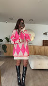 Ekru Pembe Baklava Desenli Kazak