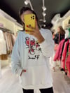 Ekru Pembe Panter Baskılı Oversize Sweat