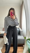Ekru Siyah Çizgili İnce Sweat