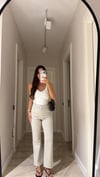 Ekru Siyah Puantiyeli Agraflı Flare Pantolon