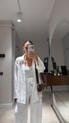 Ekru V Yaka Jakarlı Oversize Gömlek