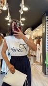 Ekru Vatkalı Yazı İşlemeli Tshirt