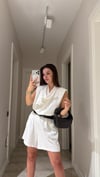 Ekru Yaka Düğmeli Kemerli Şort Tulum