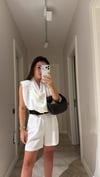 Ekru Yaka Düğmeli Kemerli Şort Tulum