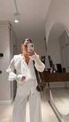 Ekru Yaka Fırfırlı Transparan Gömlek