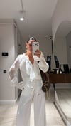 Ekru Yaka Fırfırlı Transparan Gömlek