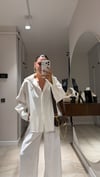 Ekru Yaka İşleme Detaylı Keten Gömlek
