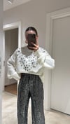 Ekru Yaka Pul Detaylı Oversize Triko Kazak