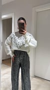 Ekru Yaka Pul Detaylı Oversize Triko Kazak