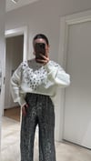 Ekru Yaka Pul Detaylı Oversize Triko Kazak