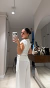 Ekru Yan Büzgülü Bluz Pantolon Takım